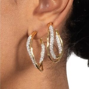 NEW Alexis Bittar Earrings Solanales Intertwined Two Tone Pave Hoop JN10 JL22